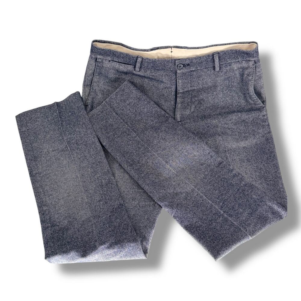 Altea Womens Herringbone Wool Pants Sz 48 (US 12/14) Navy Tweed Italian Trousers